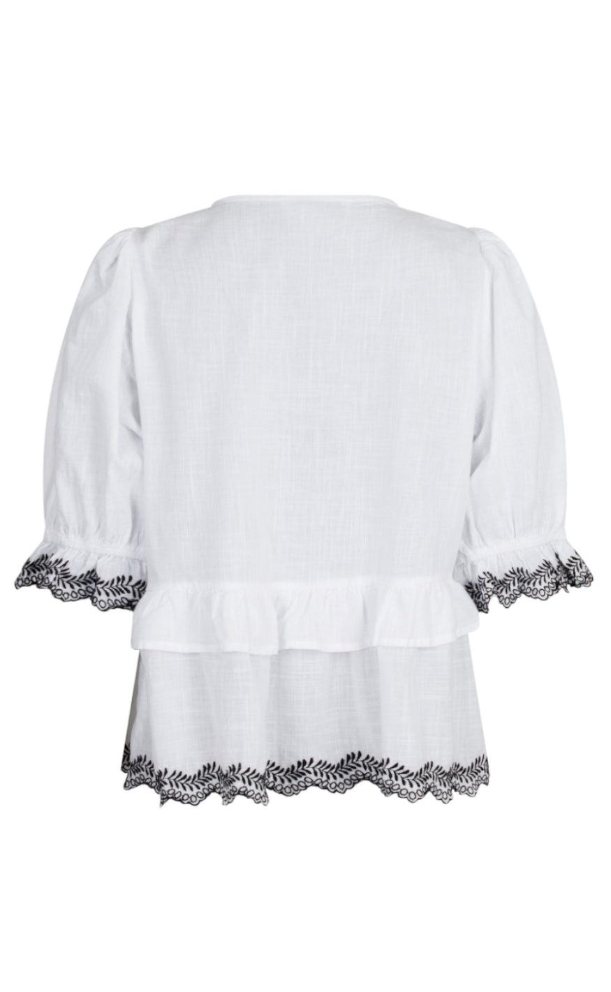 Neo Noir Bluse - Raya Embroidery - White/Black