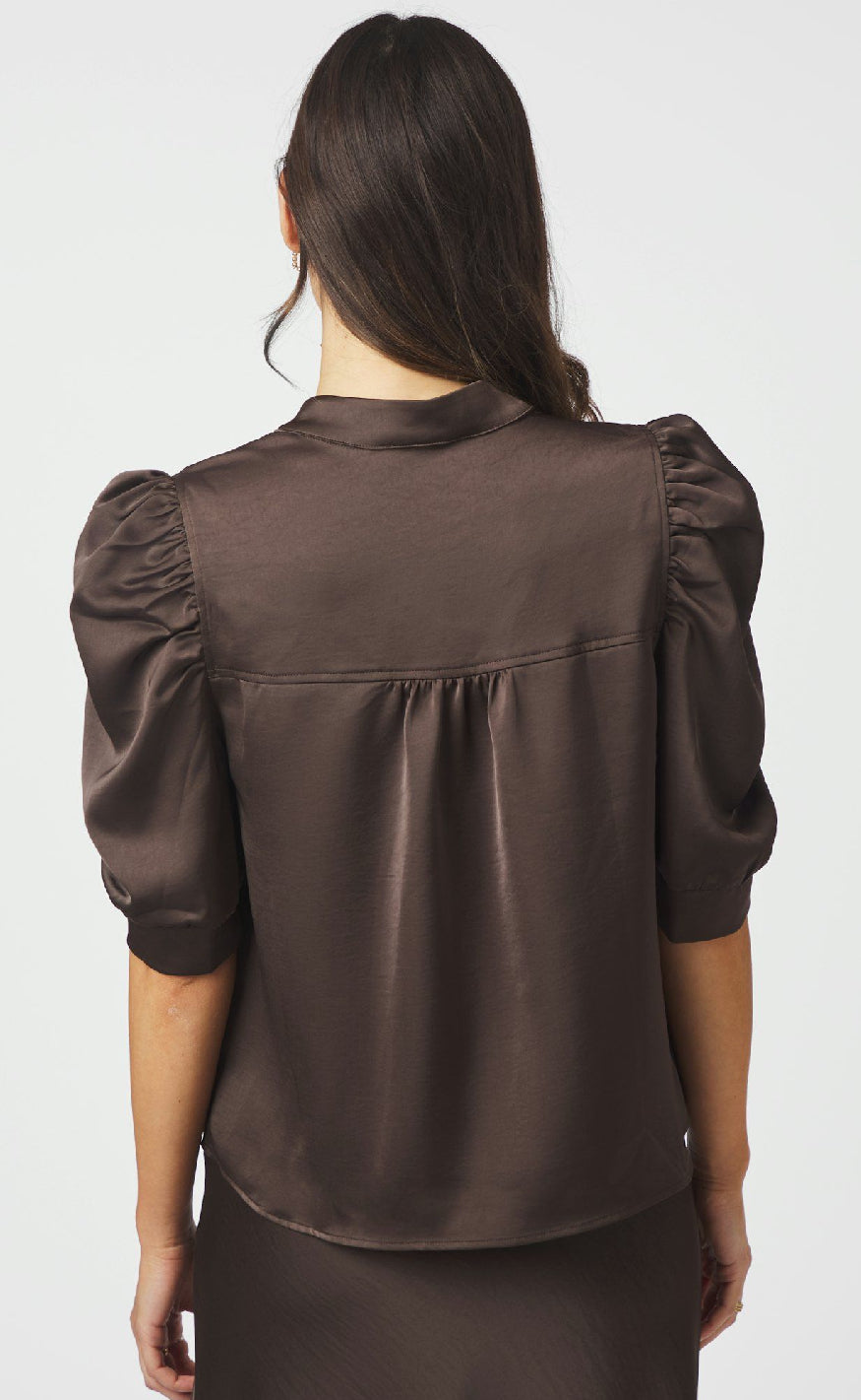 Neo Noir Bluse - Roella Heavy Sateen - Dark Brown