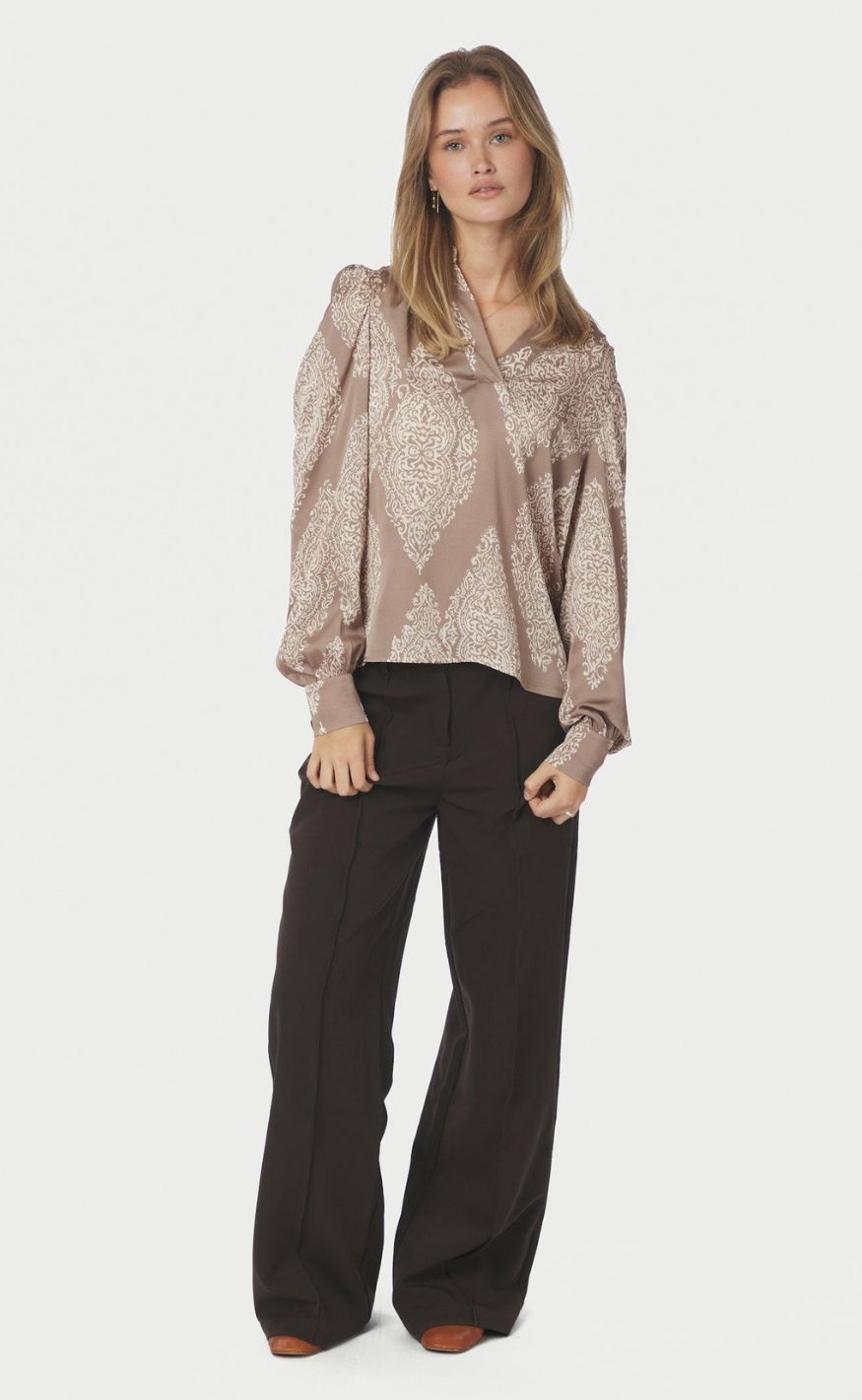 Neo Noir Bluse - Rosslyn Paisley Drop - Dark Taupe