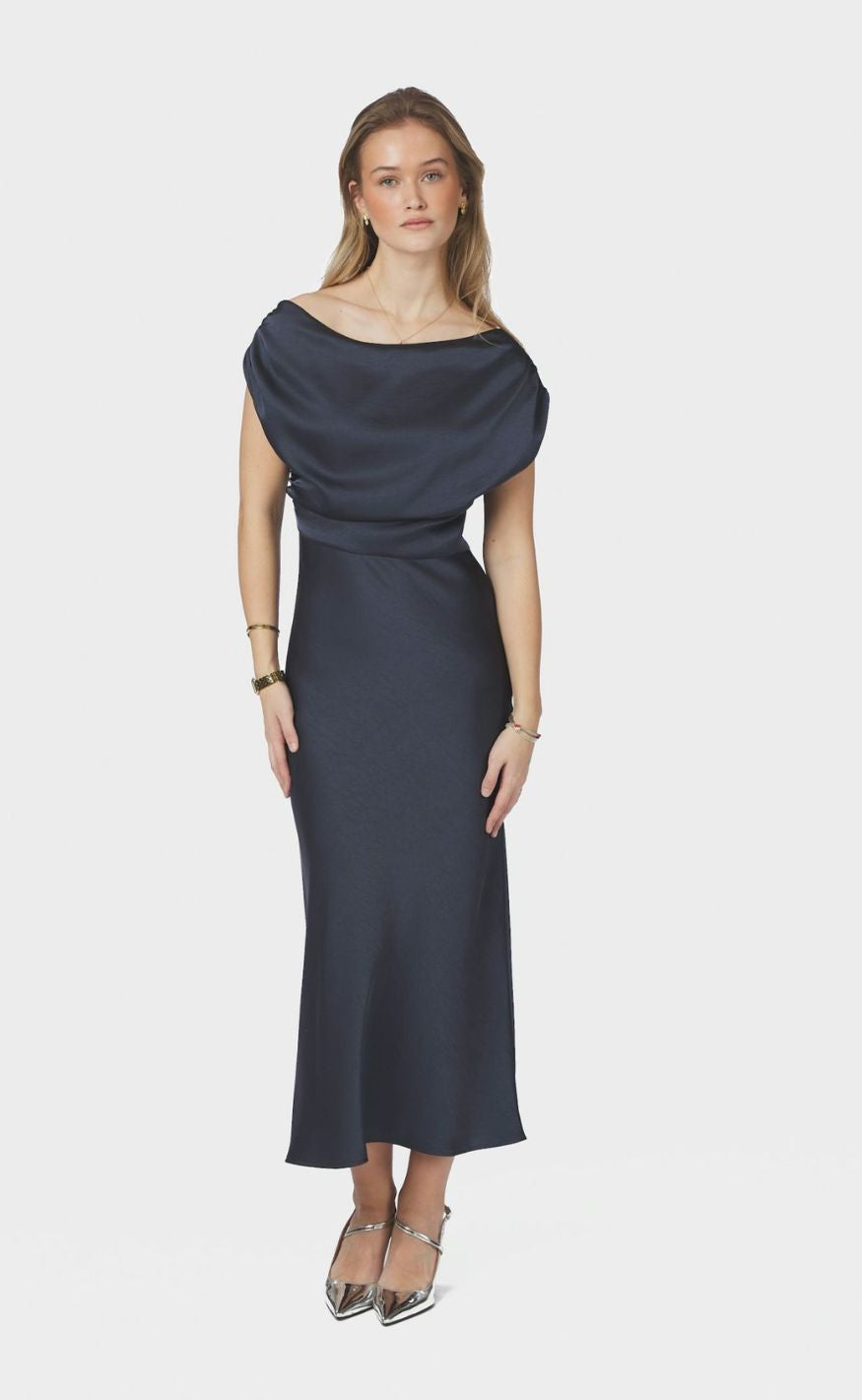 Neo Noir Kjole - Lilith Heavy Sateen - Midnight Blue