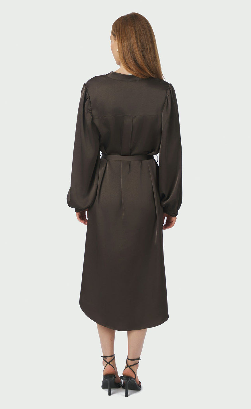 Neo Noir Kjole - Rolana Heavy Sateen - Dark Brown