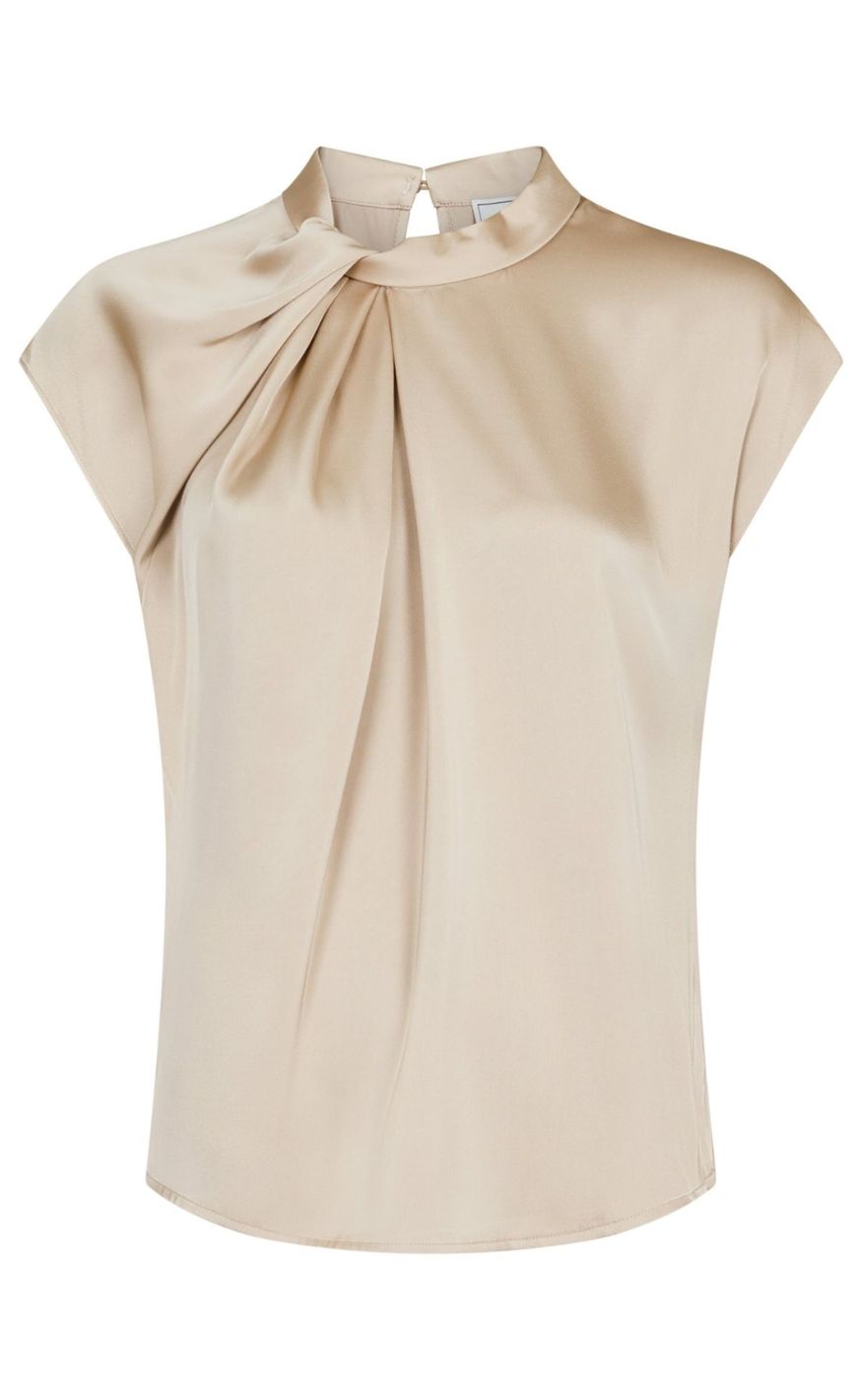 Neo Noir Top - Fleur Drapy Satin - Dark Sand