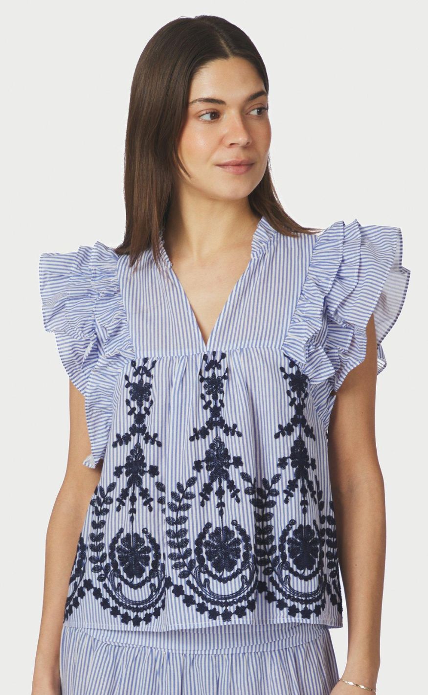 Neo Noir Top - Jayla Stripe Embroidery - Blue