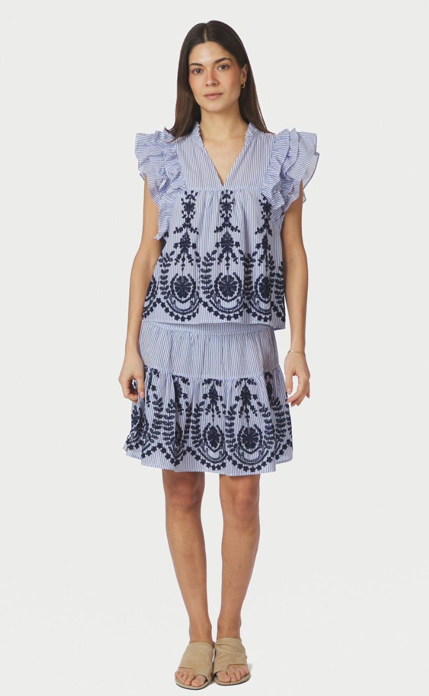 Neo Noir Top - Jayla Stripe Embroidery - Blue