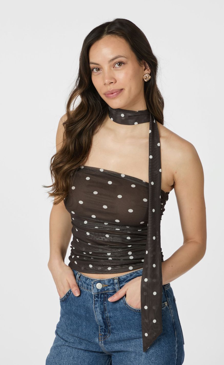 Neo Noir Top - Torinti Mesh Dot - Brown