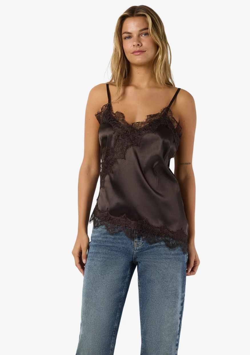 Noisy May Top - Sofie Satin - Chocolate Brown