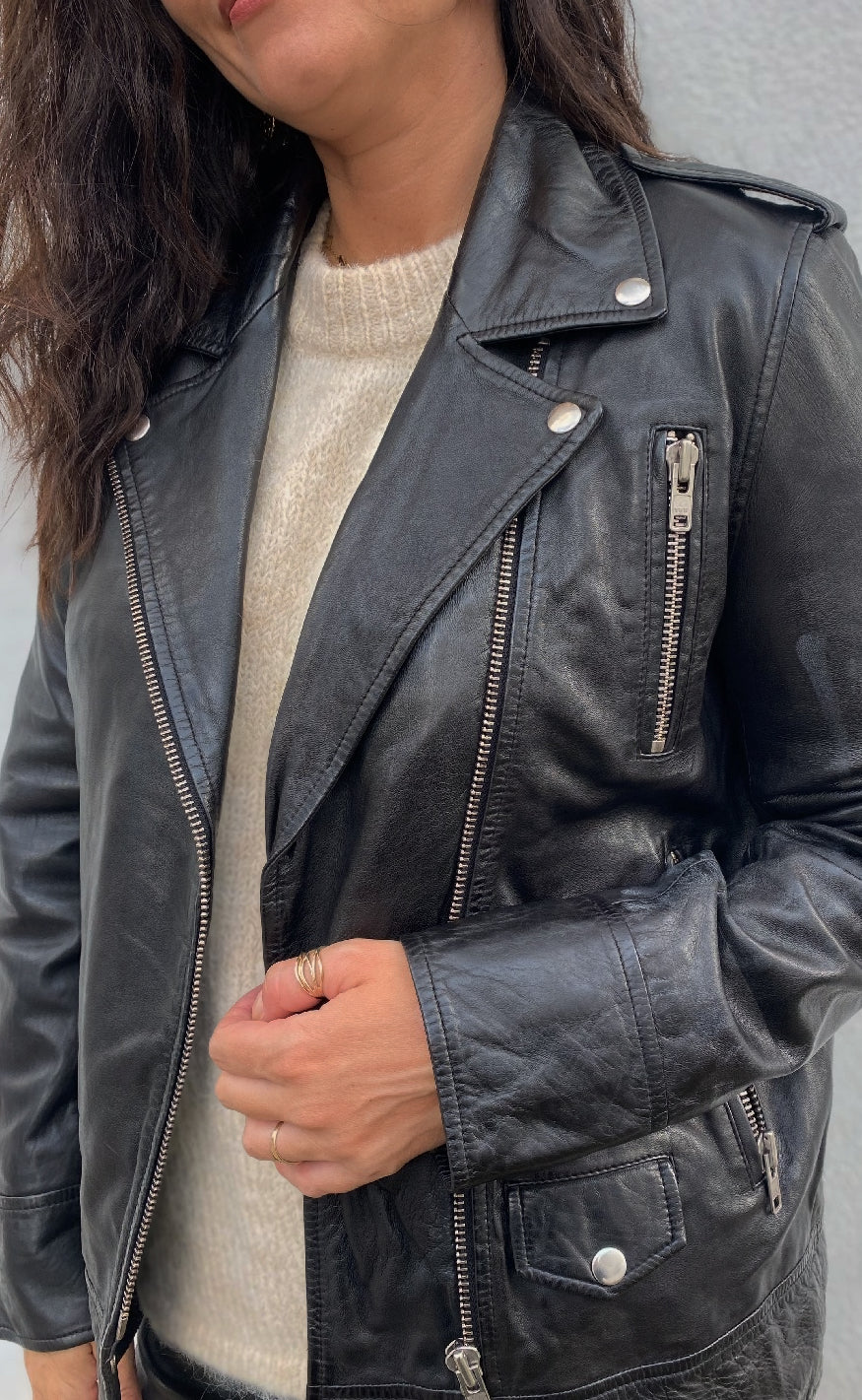 Notyz Jakke - Oversized Biker - Grey w. Silver acc.