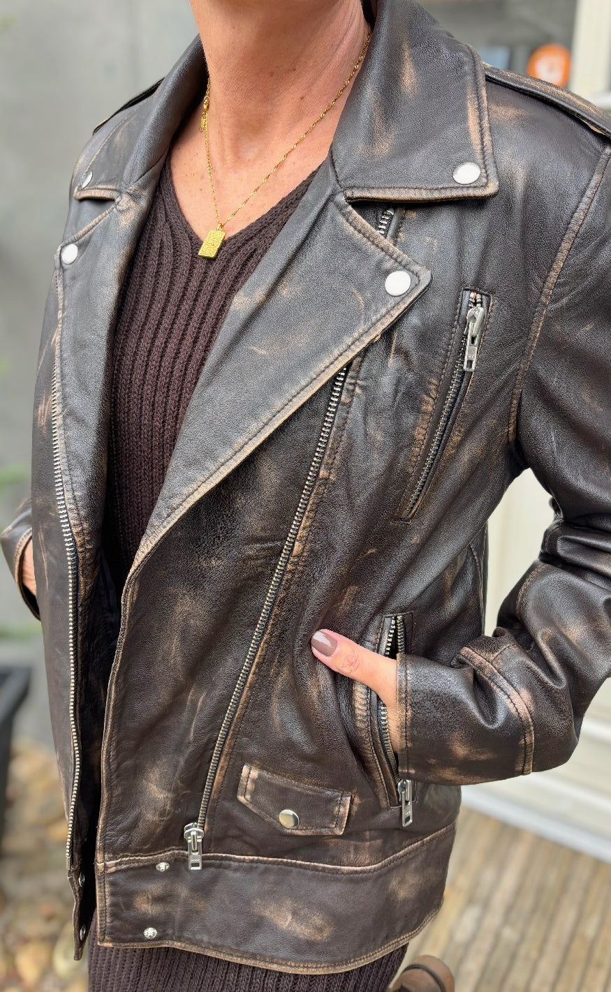 Notyz Jakke - Oversized Biker - Walnut w. Silver acc.