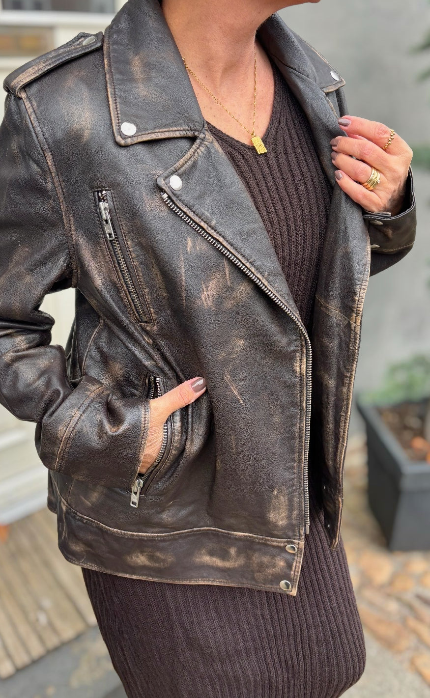 Notyz Jakke - Oversized Biker - Walnut w. Silver acc.