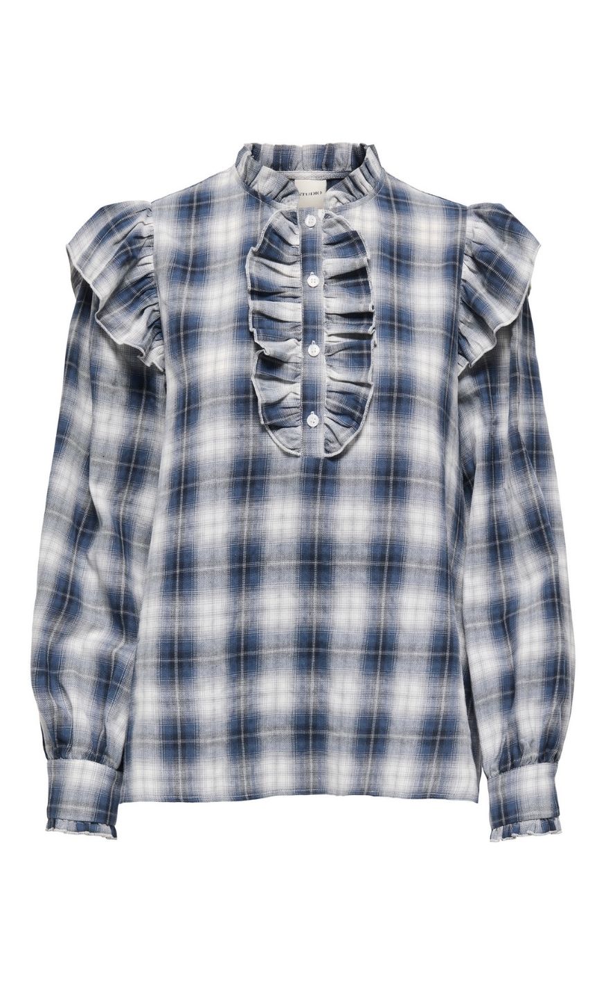 ONLY Bluse - Figa LS Flounce - Cloud Dancer Night Sky
