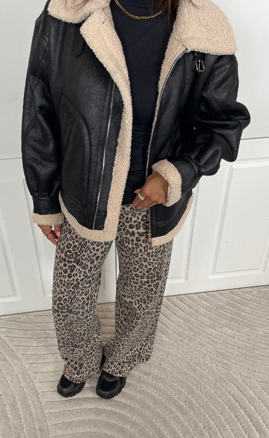 ONLY Bukser - Madison Blush Leo Wide - Washed Black Leo
