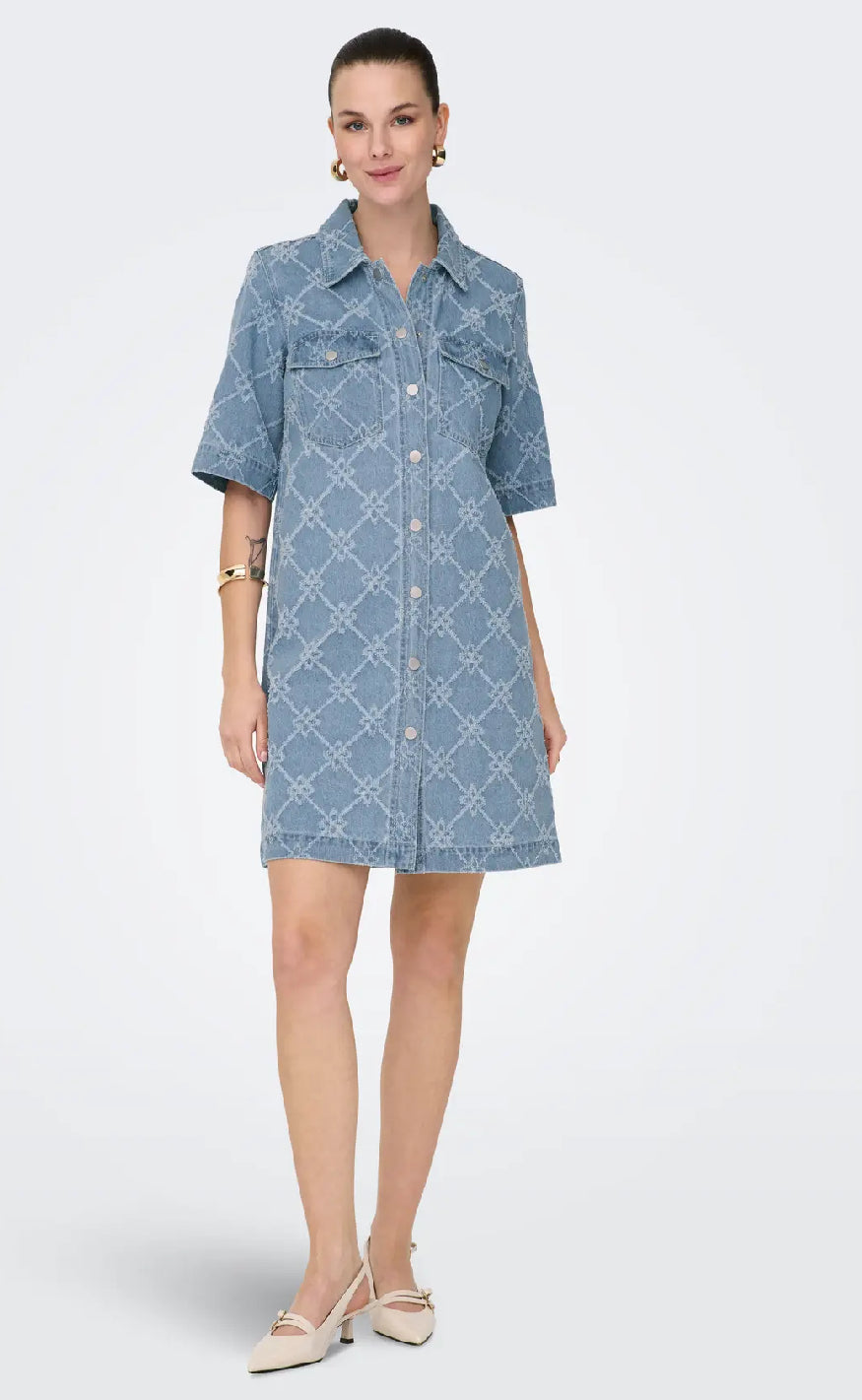 ONLY Kjole - Belle Print - Light Blue Denim