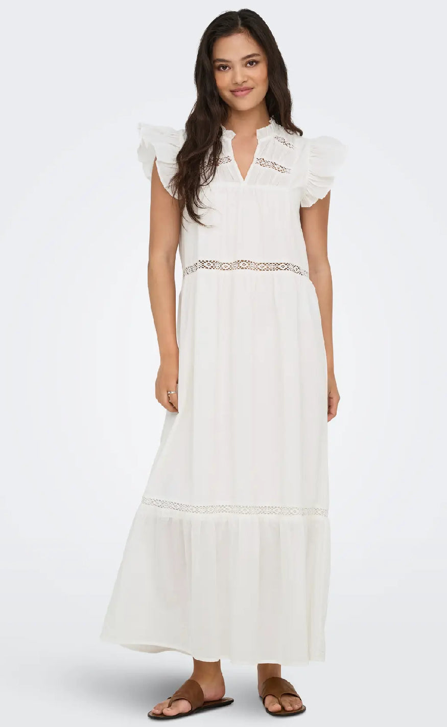 ONLY Kjole - Sunny Capsl Frill - Cloud Dancer