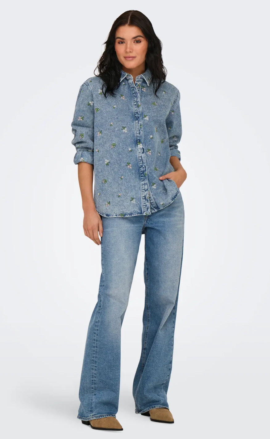 ONLY Skjorte - Vera - Light Blue Denim/Flower