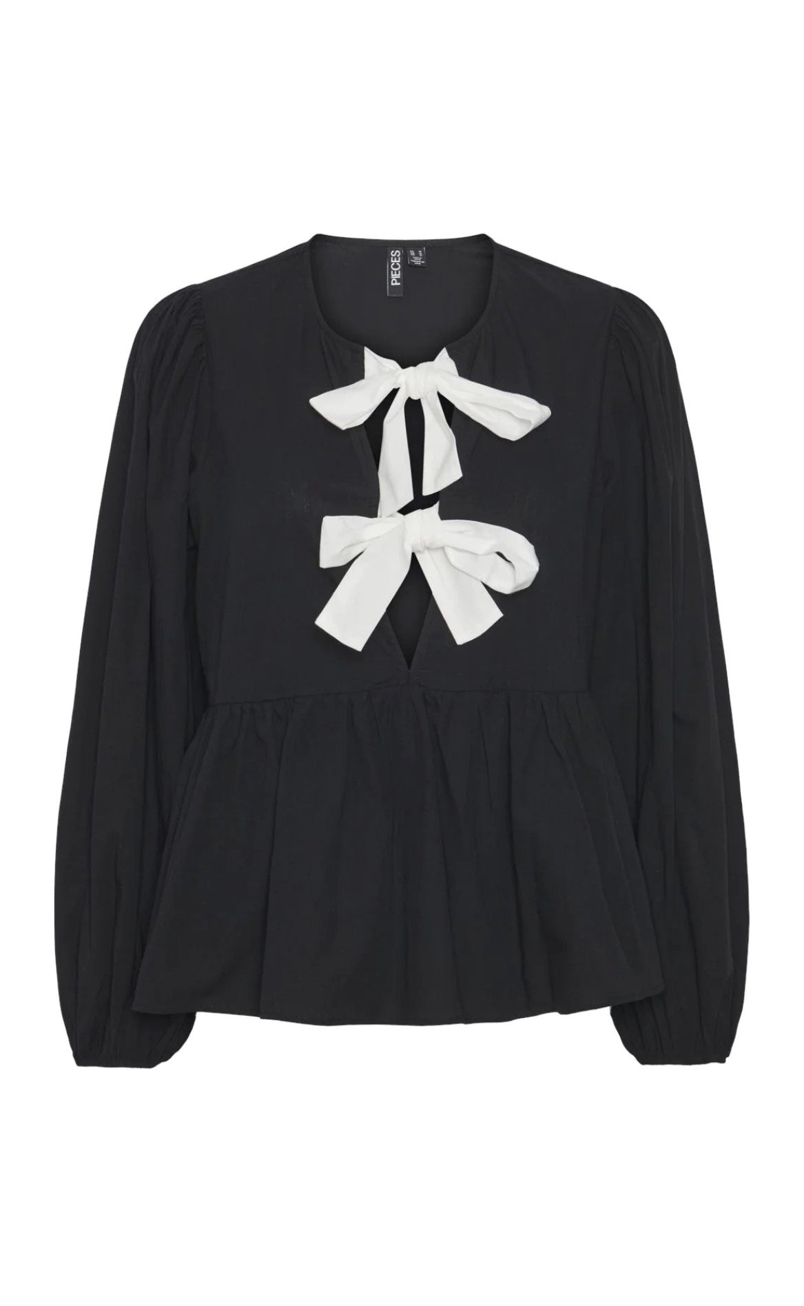 PIECES Bluse - Golly Bow - Black White Bows