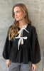 PIECES Bluse - Golly Bow - Black White Bows