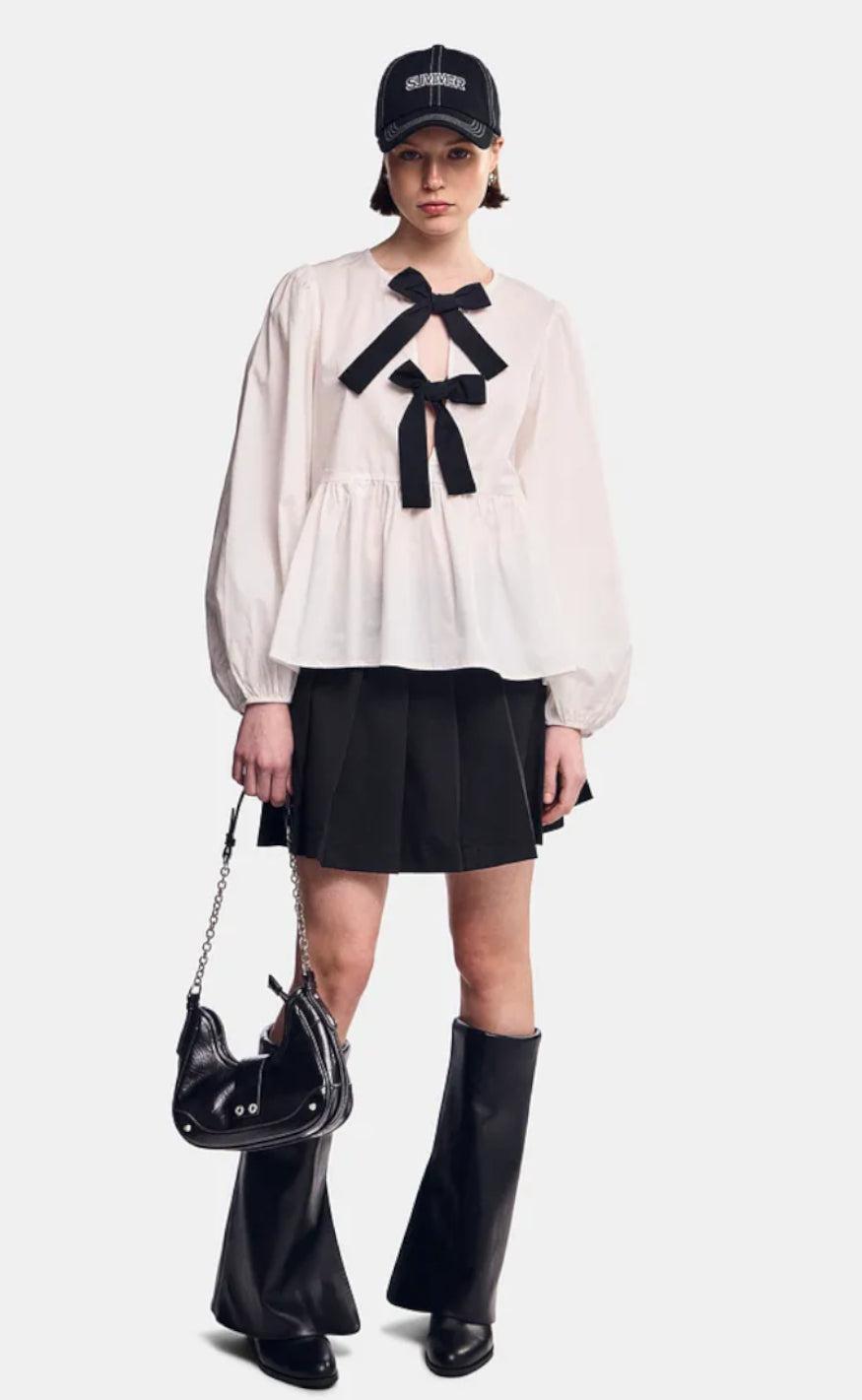 Pieces Bluse - Golly Bow - Bright White Black Bows