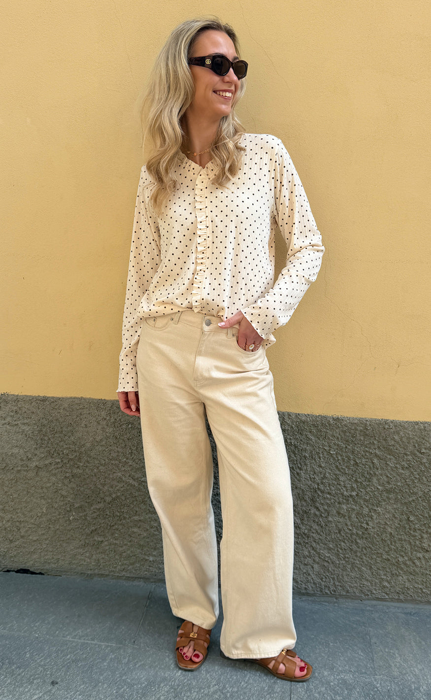 Say INA Copenhagen Bluse - Catja Stretch - Beige W. Brown Dots
