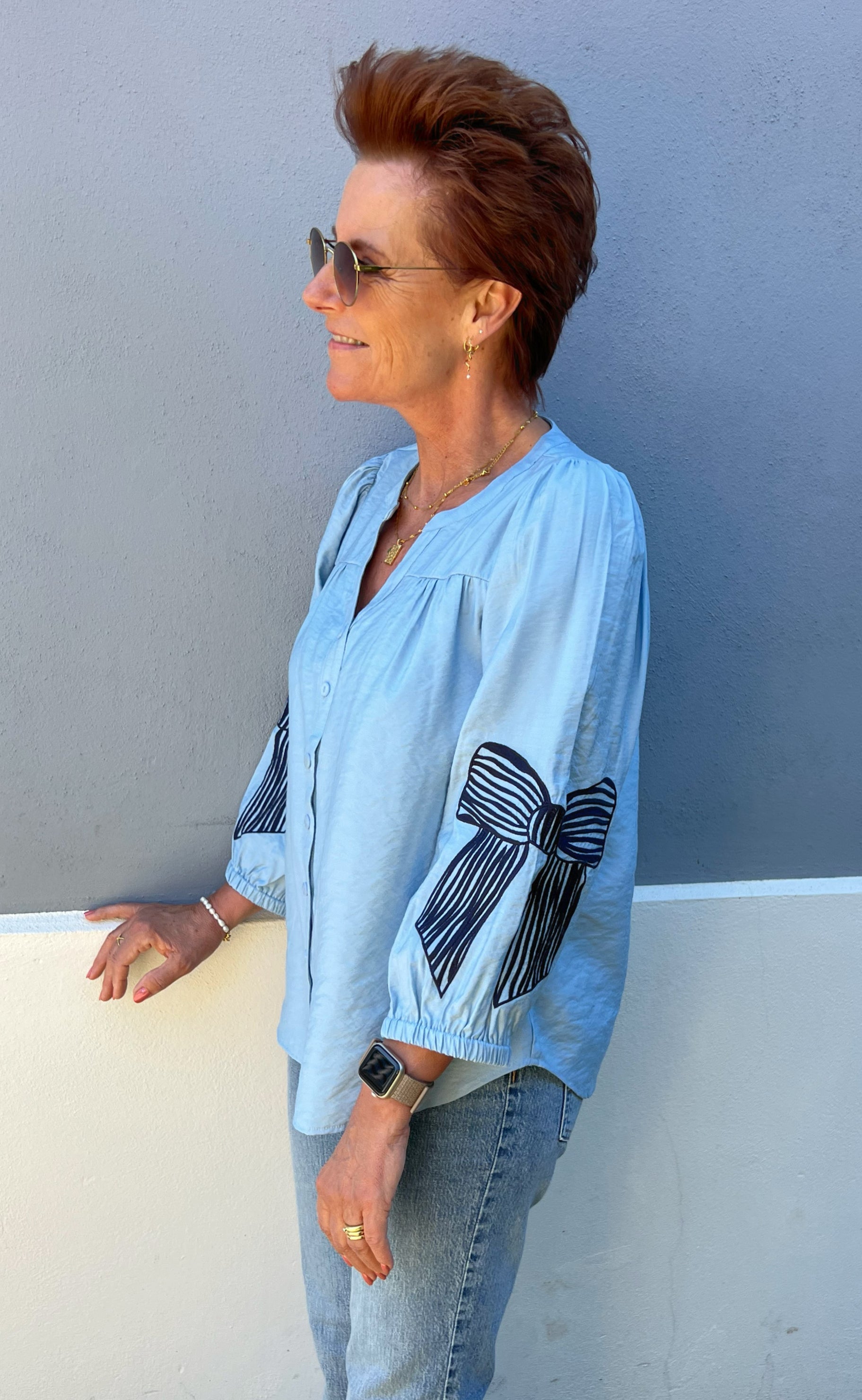 Say INA Copenhagen Bluse - Milly - Light Blue W. Navy Bows