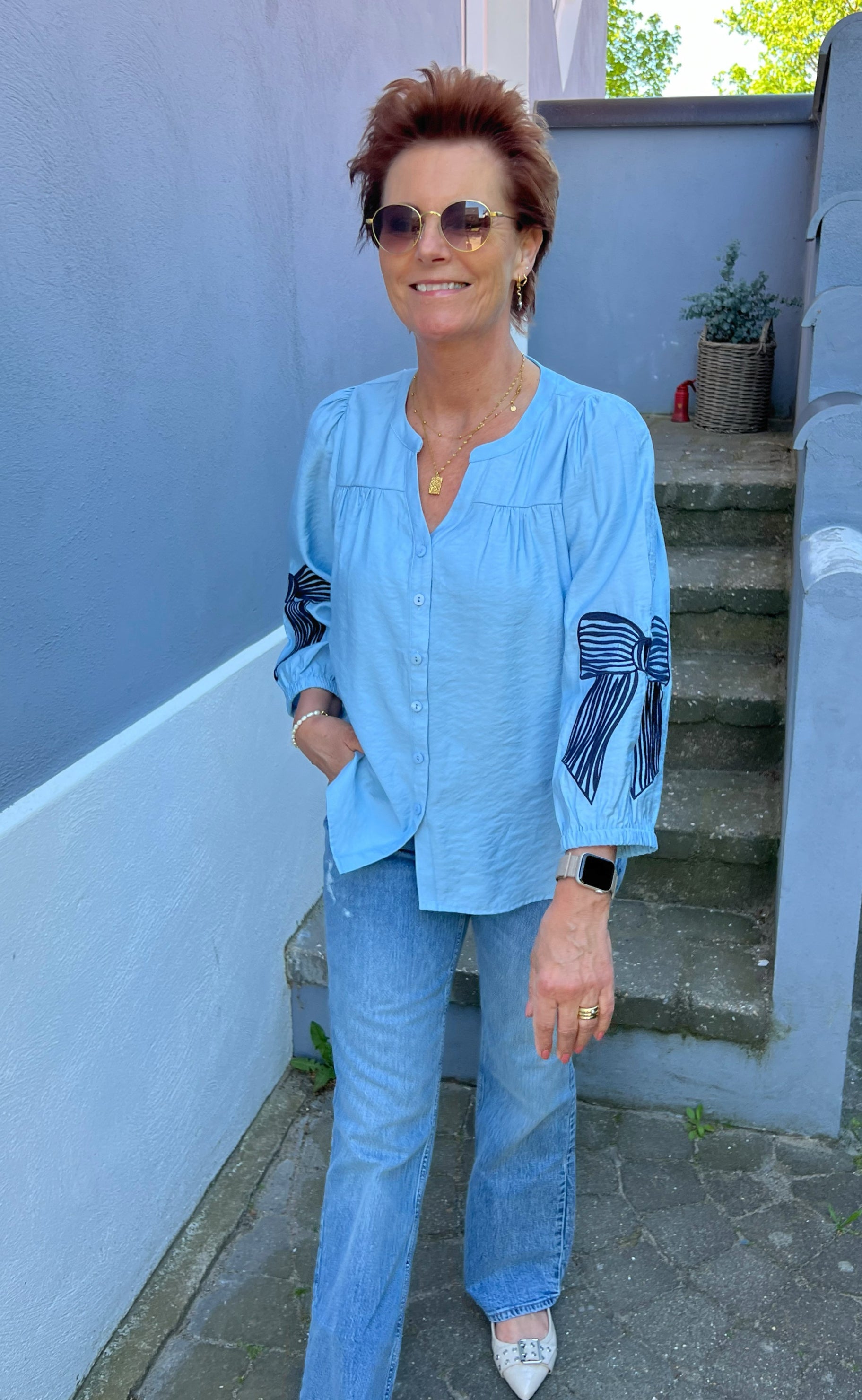 Say INA Copenhagen Bluse - Milly - Light Blue W. Navy Bows