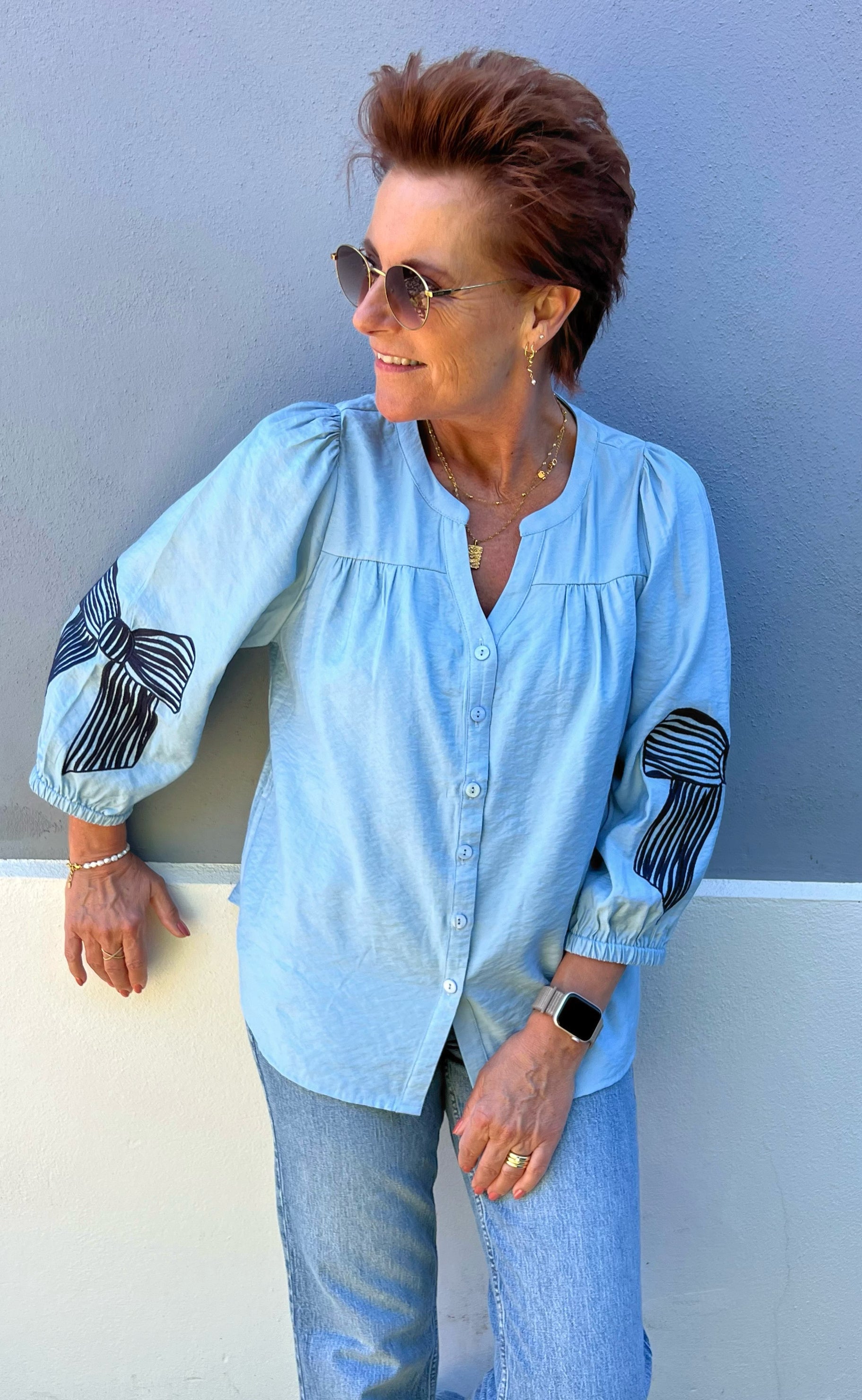 Say INA Copenhagen Bluse - Milly - Light Blue W. Navy Bows