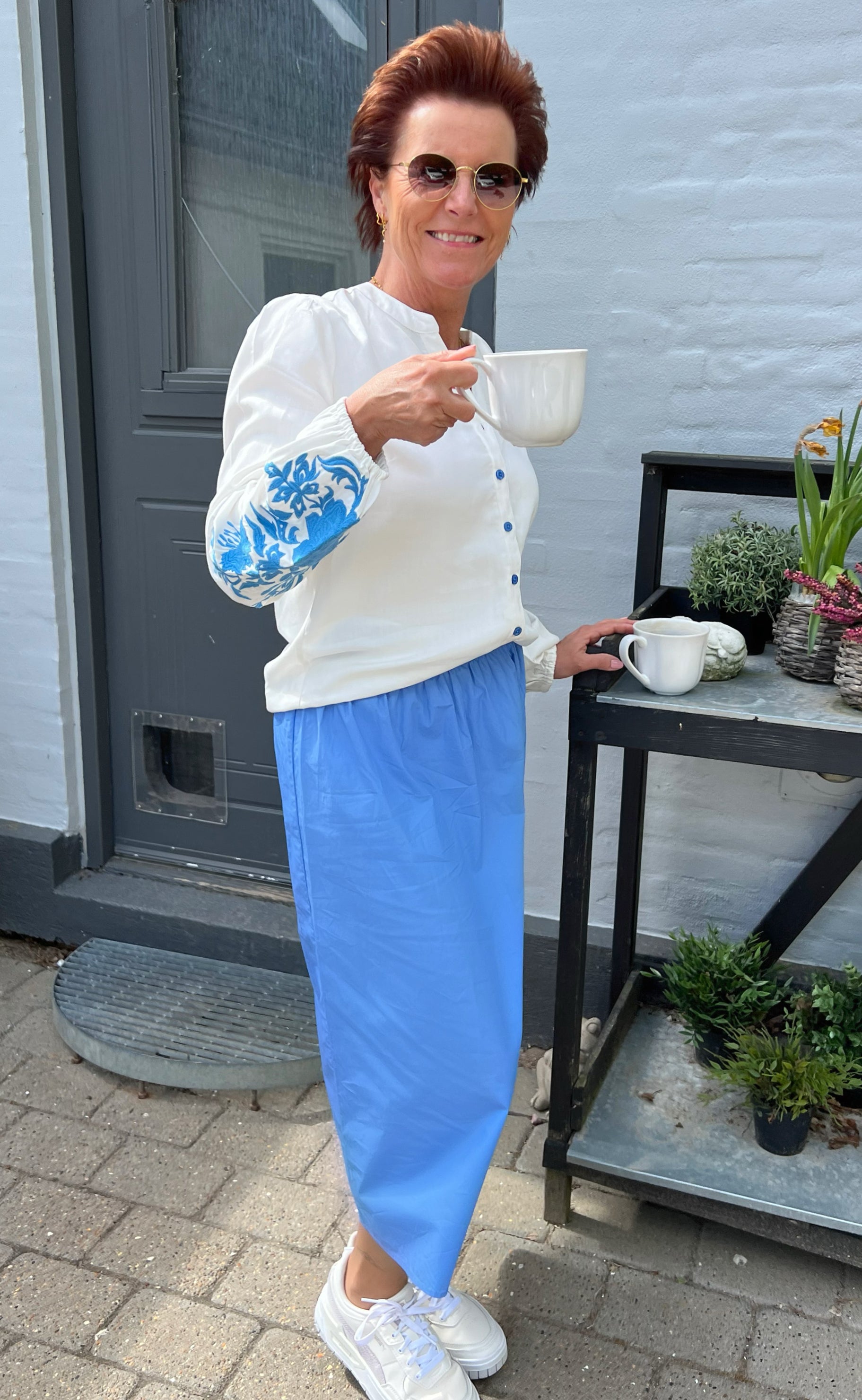 Say INA Copenhagen Bluse - Molly - Off White w. Blue