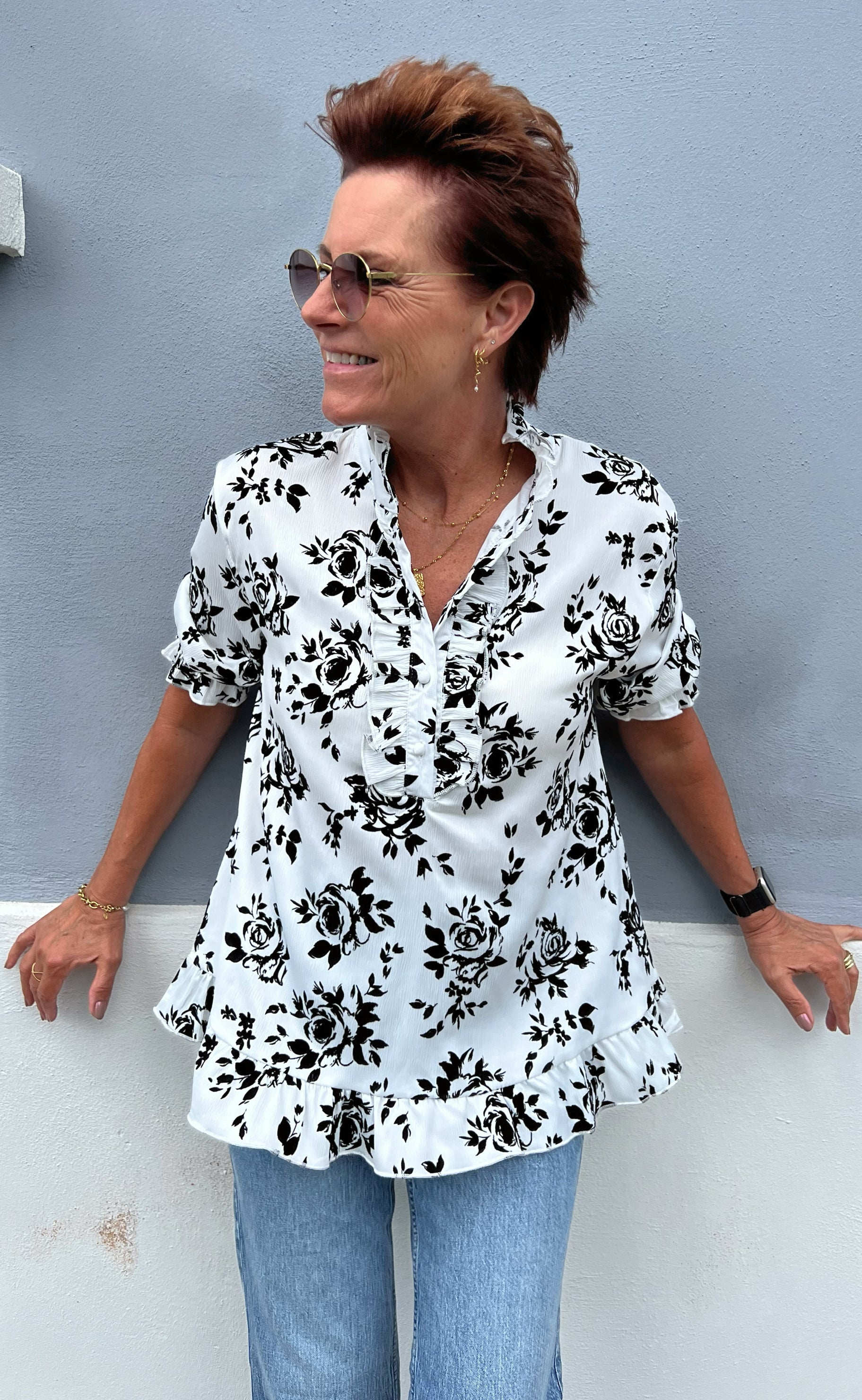 Say INA Copenhagen Bluse - Philine - White/Black Roses