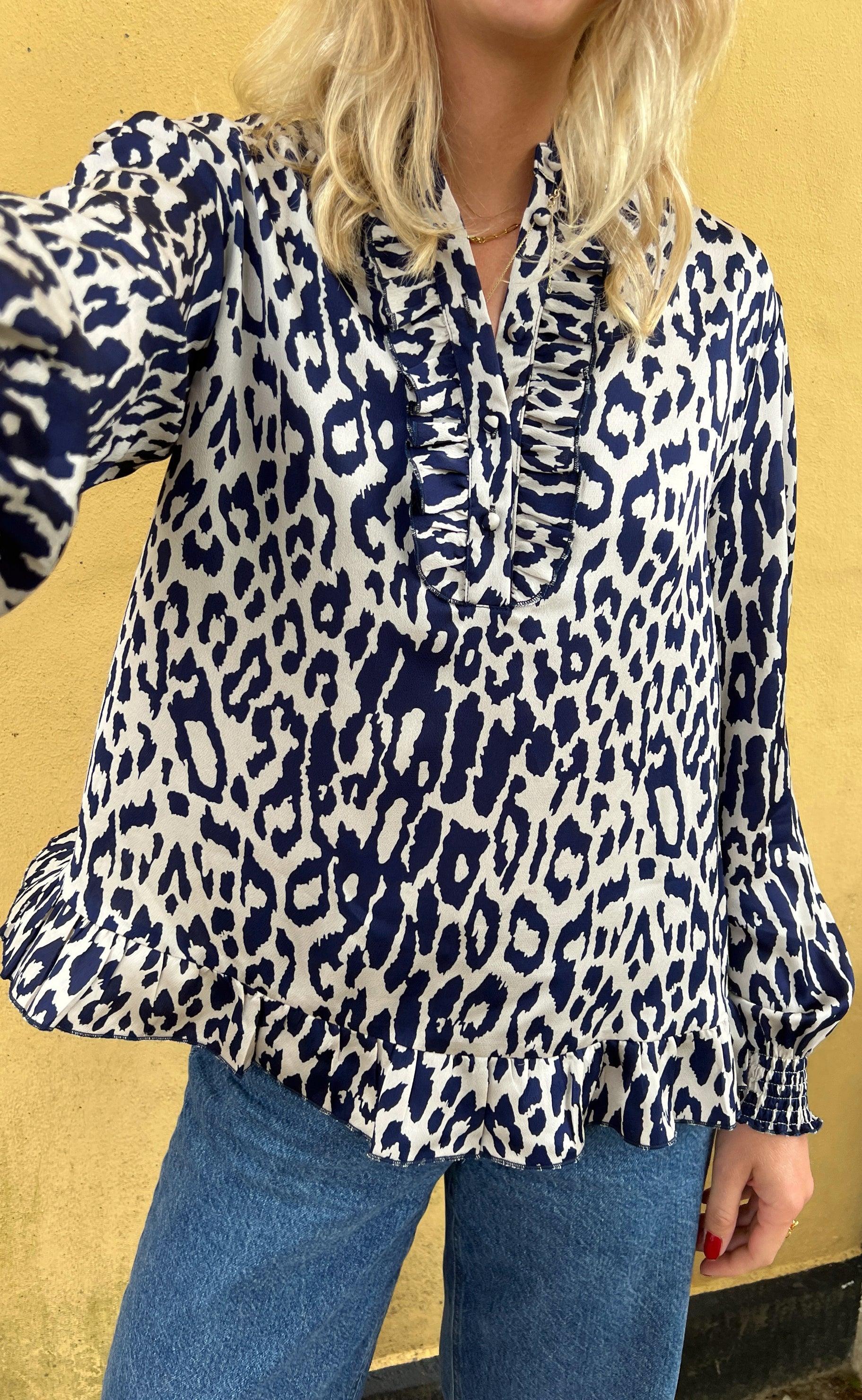 Say INA Copenhagen Bluse - Pia - Navy Blue Leopard