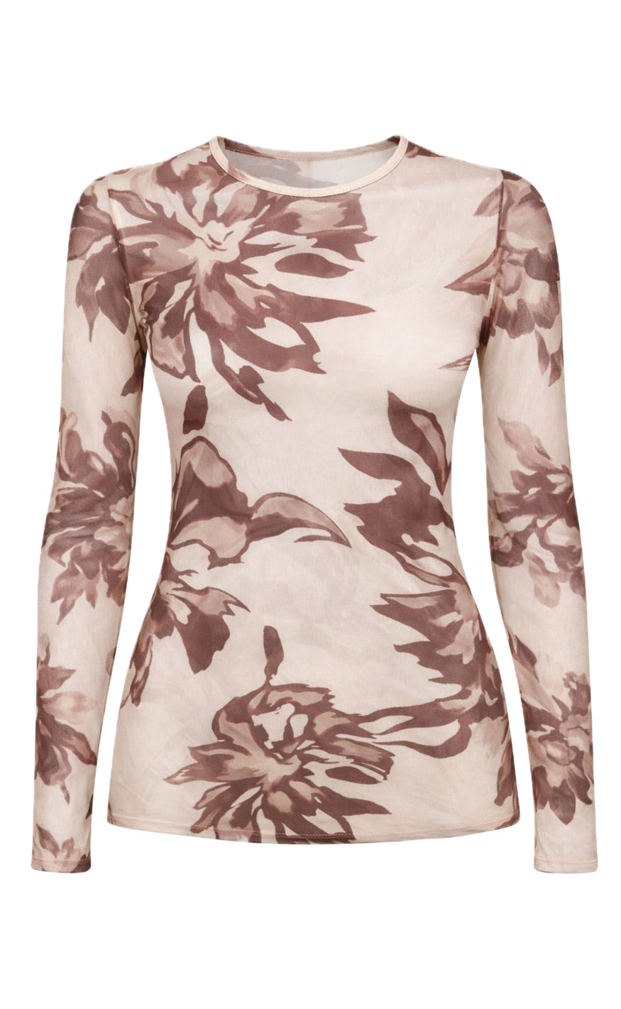 Say INA Copenhagen Bluse - Sophia Mesh - Big Brown Flowers