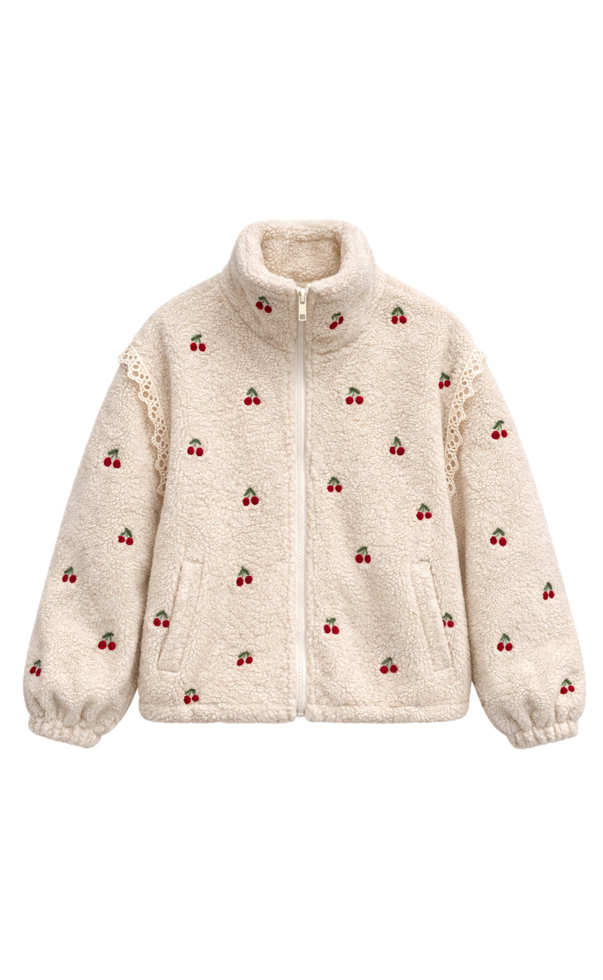 Say INA Copenhagen Fleece Jakke - Fia - Off White W. Cherries