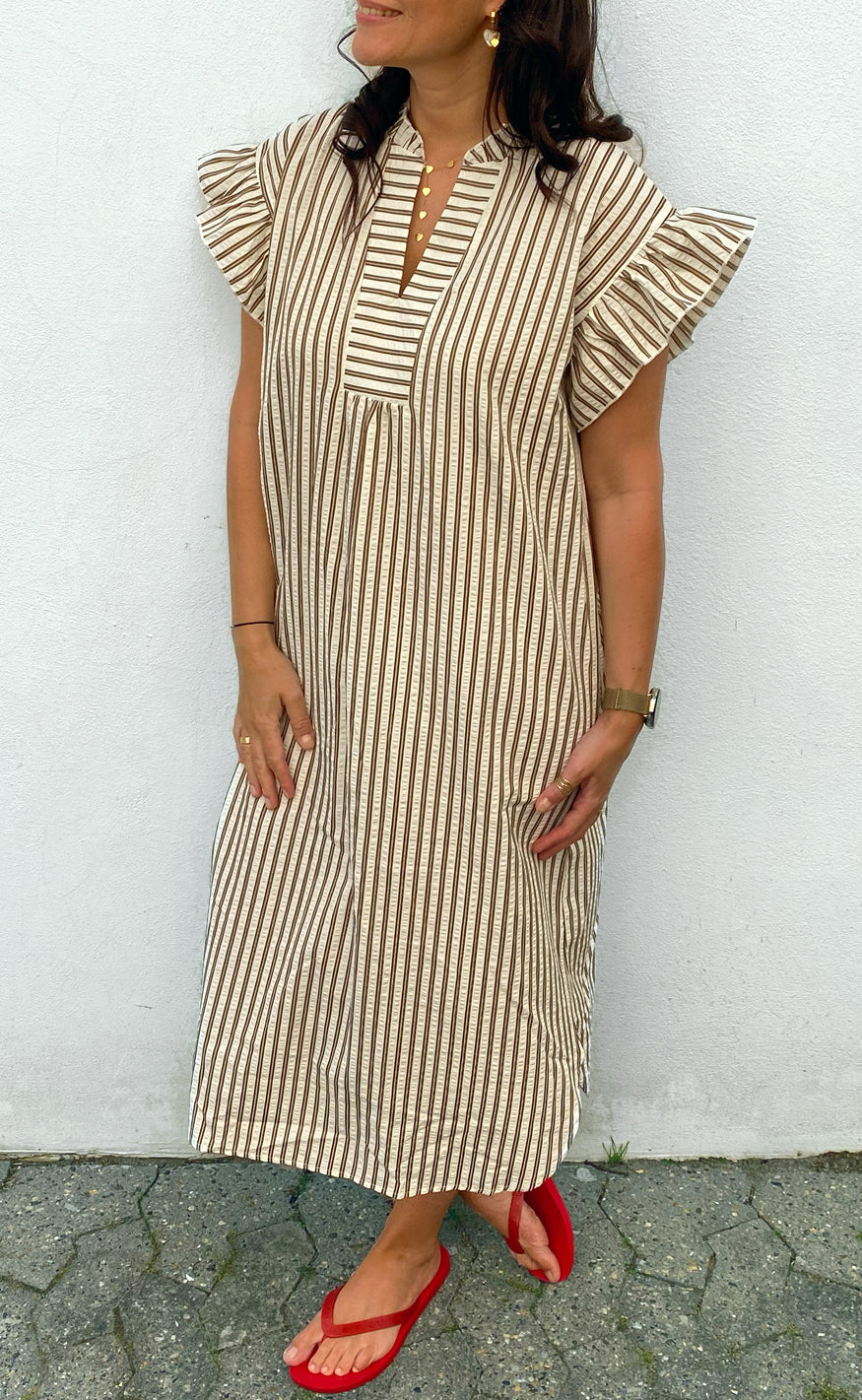 Say INA Copenhagen Kjole - Winnie - White / Brown Striped