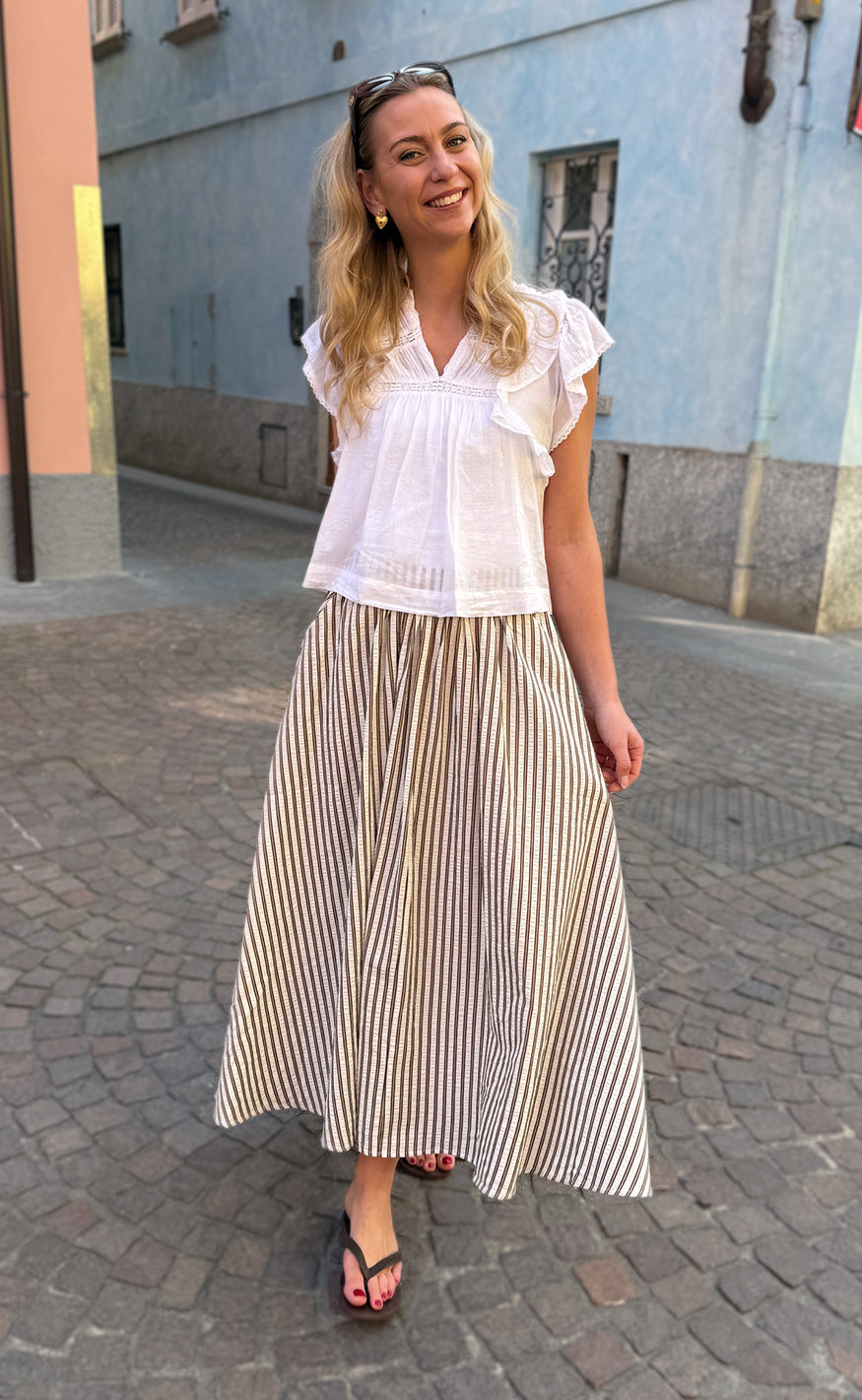 Say INA Copenhagen Nederdel - Lucia - White / Brown Striped