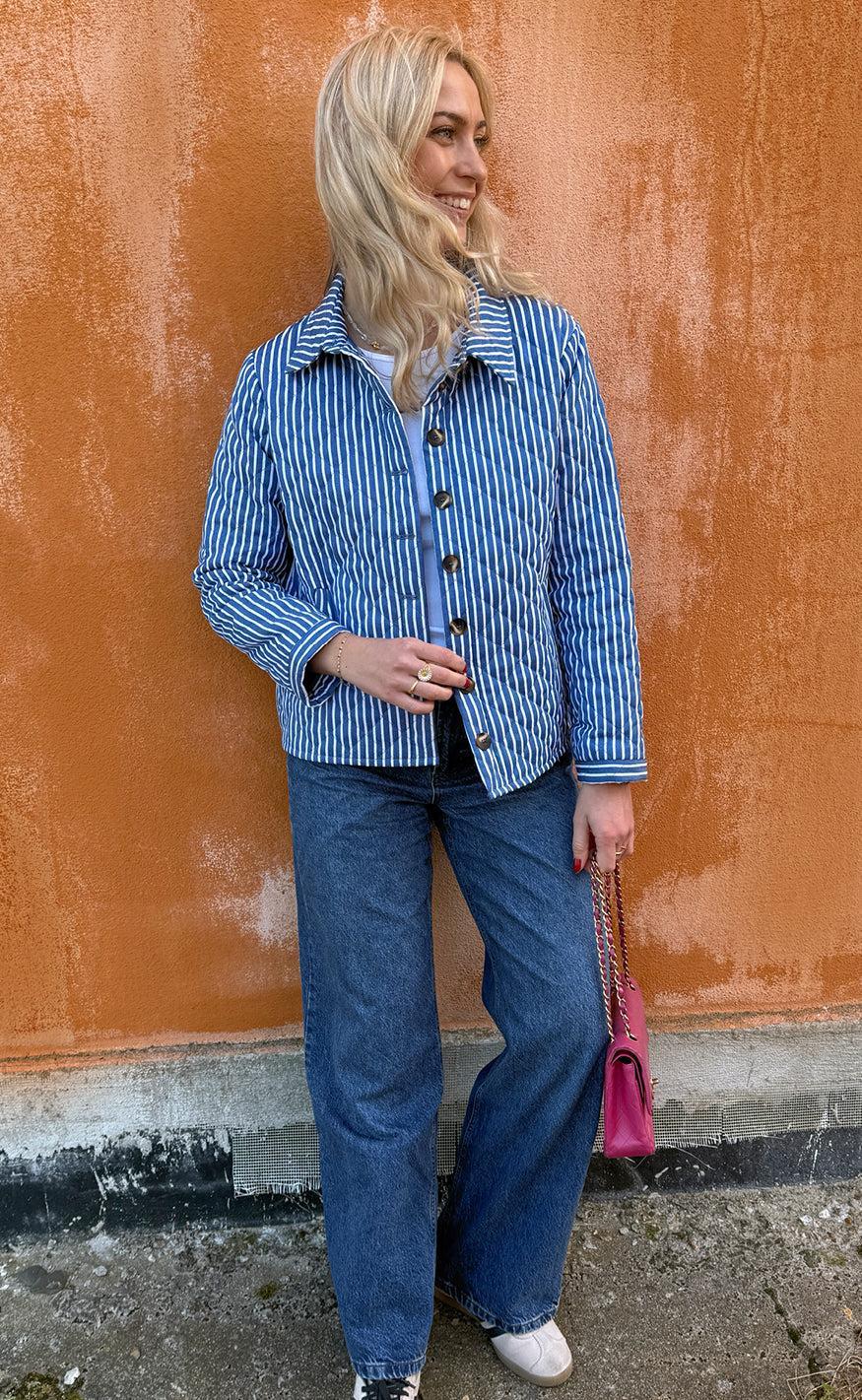 Say INA Copenhagen Quiltet Jakke - Elvira - Blue Striped