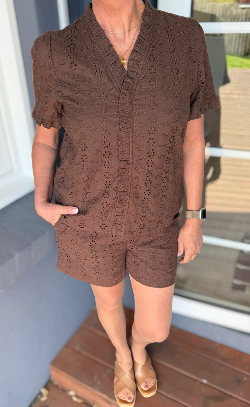 Say INA Copenhagen Shorts - Catja - Mocca Broderie Anglaise
