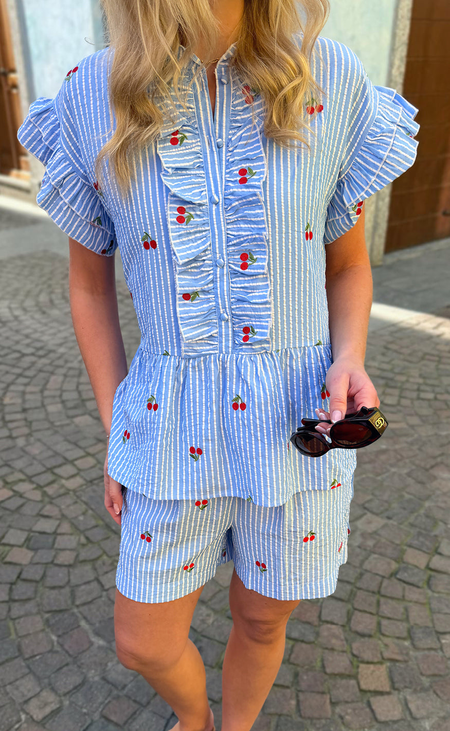 Say INA Copenhagen Shorts - Liv - Blue Striped W. Cherries