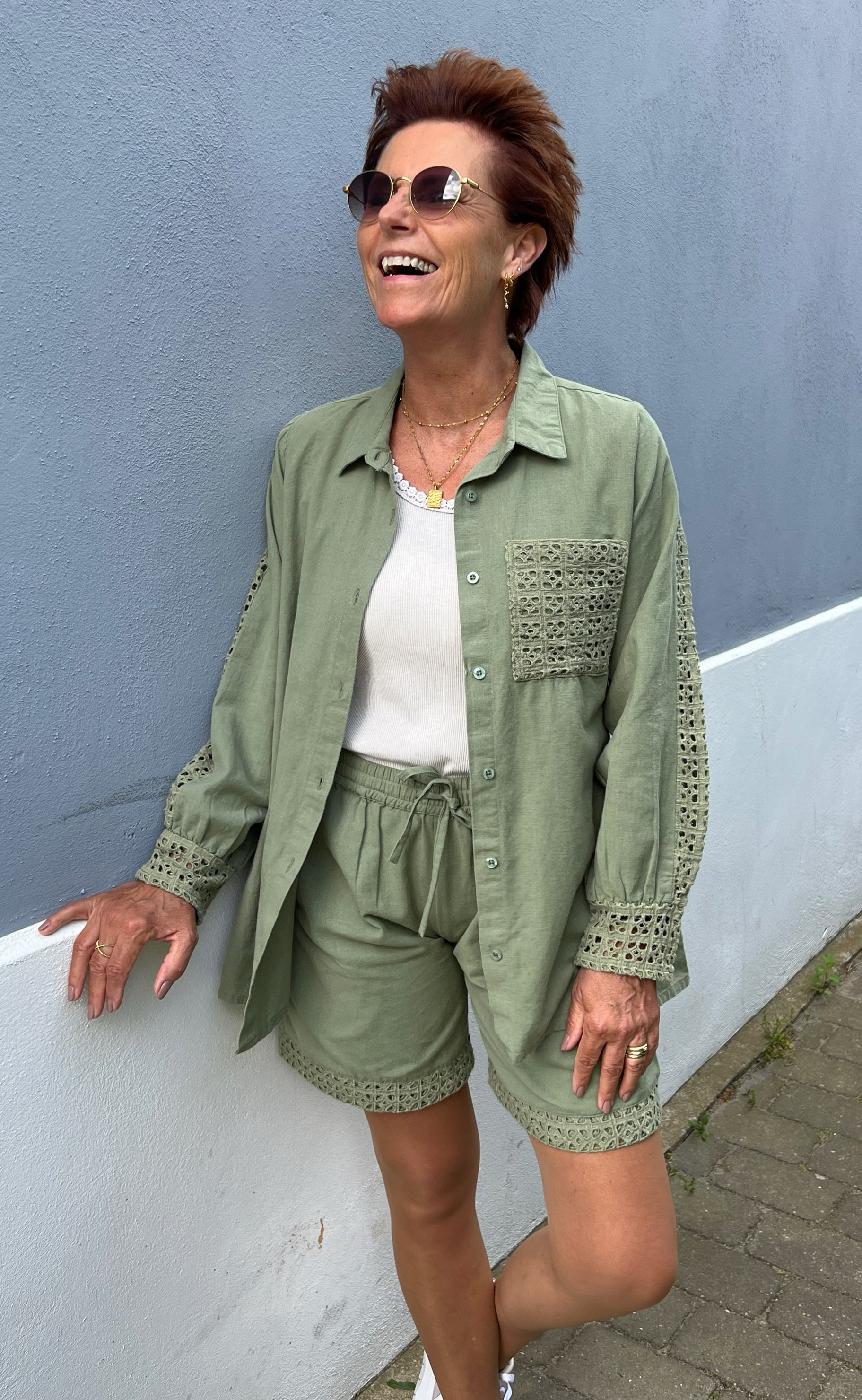 Say INA Copenhagen Shorts - Sandy Linen - Army Green
