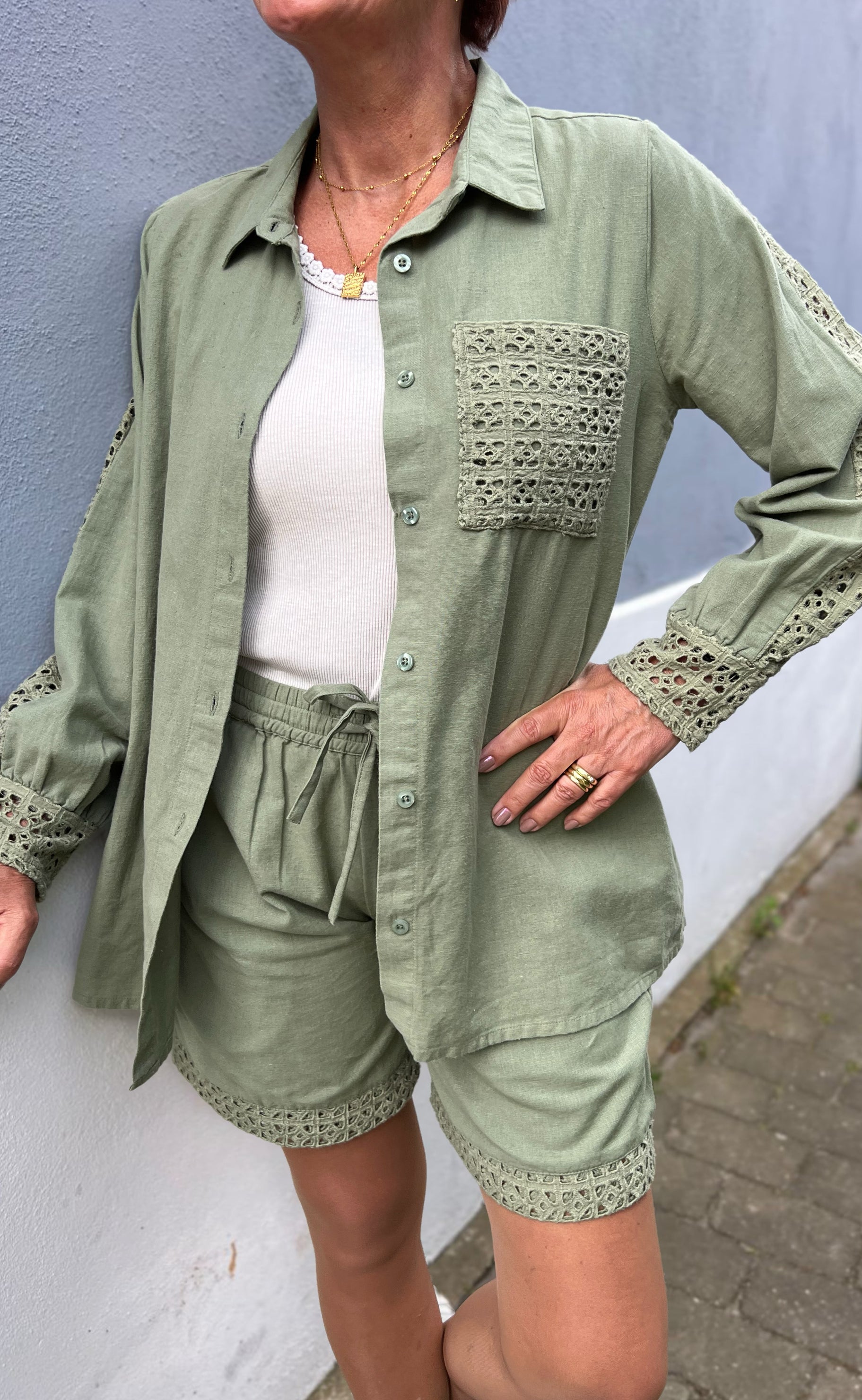 Say INA Copenhagen Shorts - Sandy Linen - Army Green