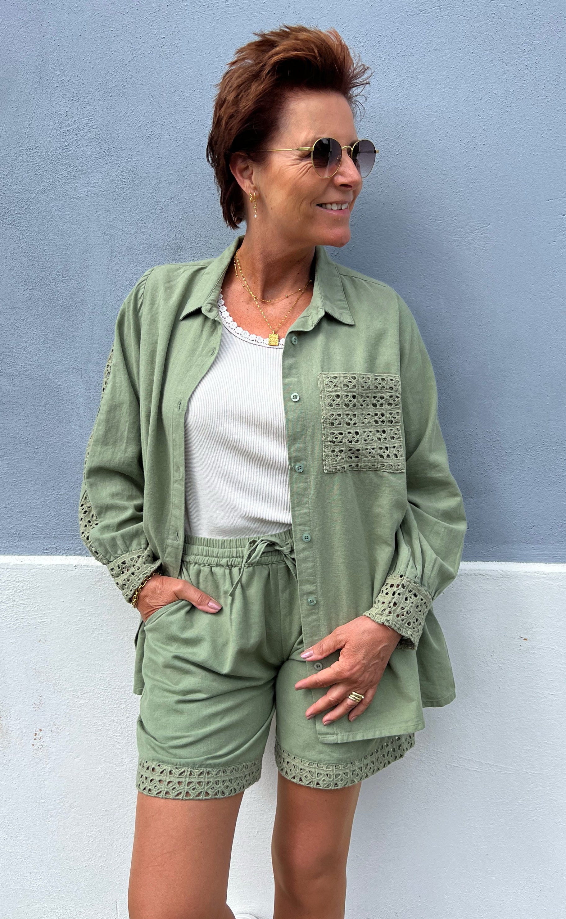 Say INA Copenhagen Shorts - Sandy Linen - Army Green
