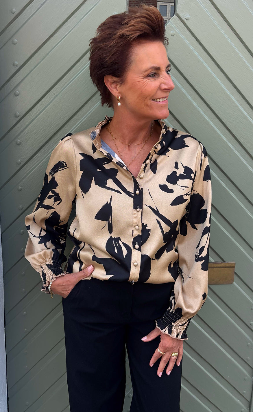 Say INA Copenhagen Skjorte - Augusta - Camel / Black Flower