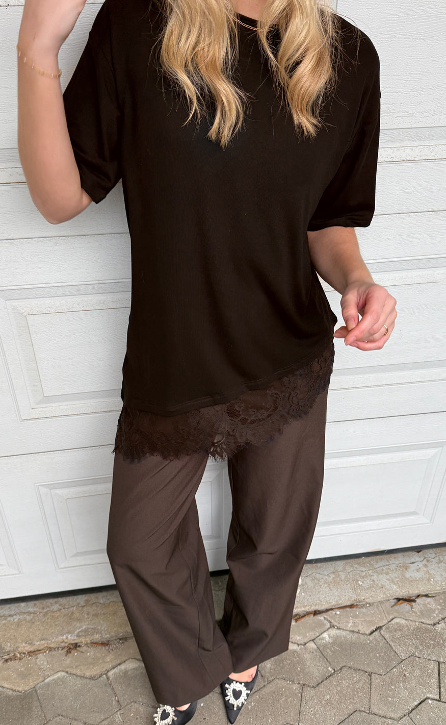 Say INA Copenhagen T-Shirt - Larisa Lace Asymmetric - Dark Brown