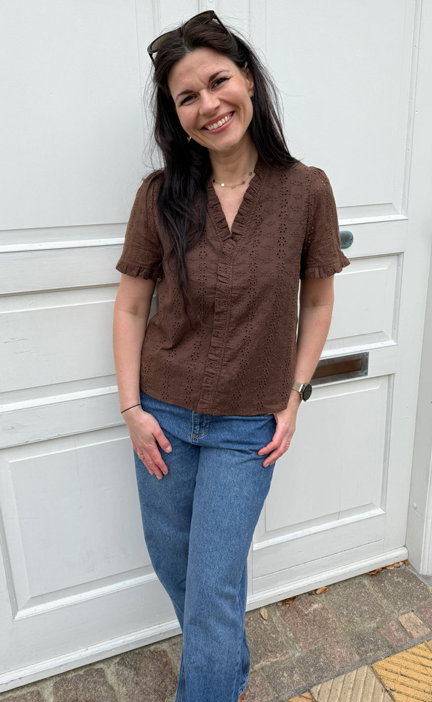 Say INA Copenhagen Top - Catja - Mocca Broderie Anglaise