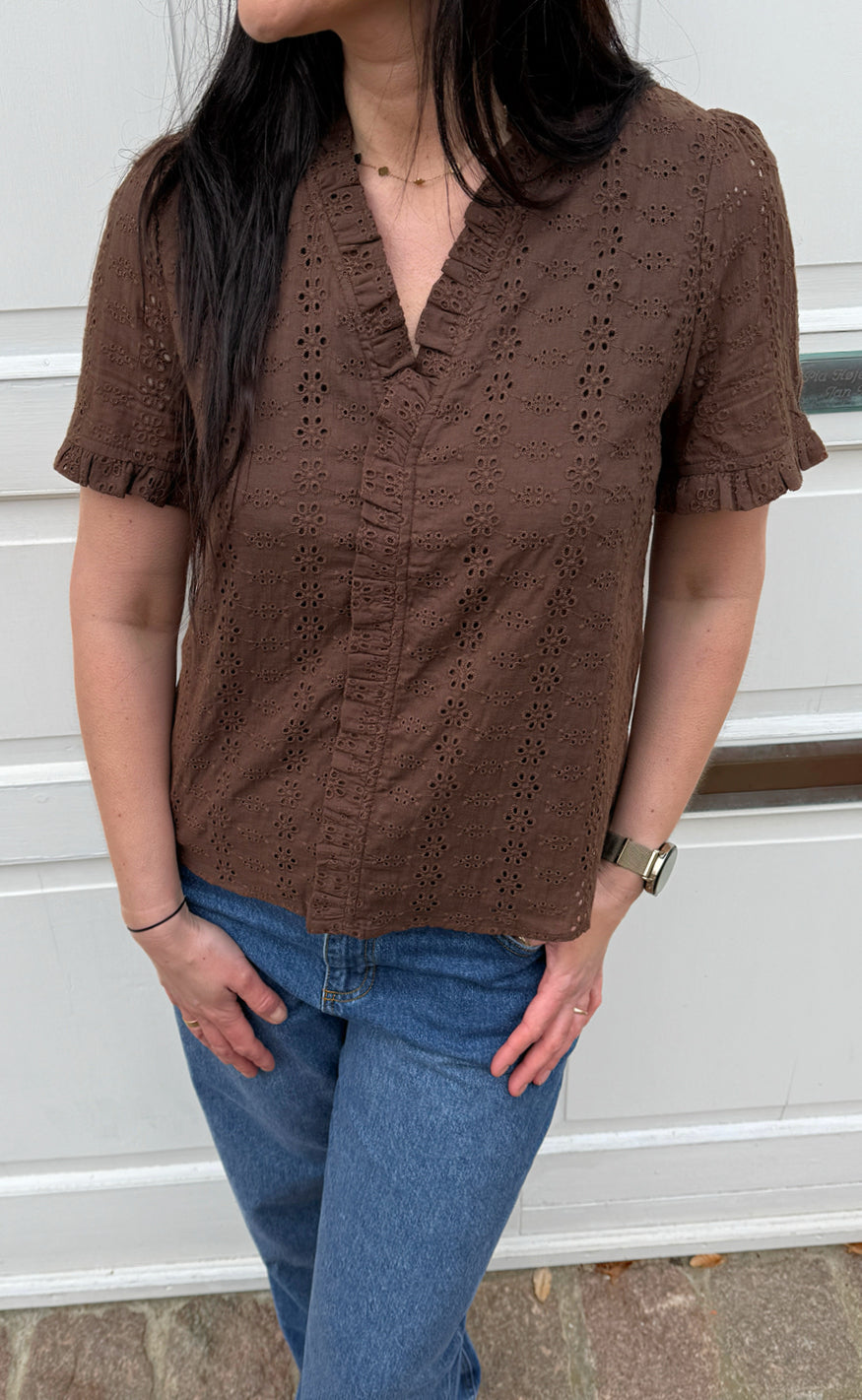 Say INA Copenhagen Top - Catja - Mocca Broderie Anglaise