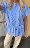 Say INA Copenhagen Top - Freya - Blue Striped W. Cherries