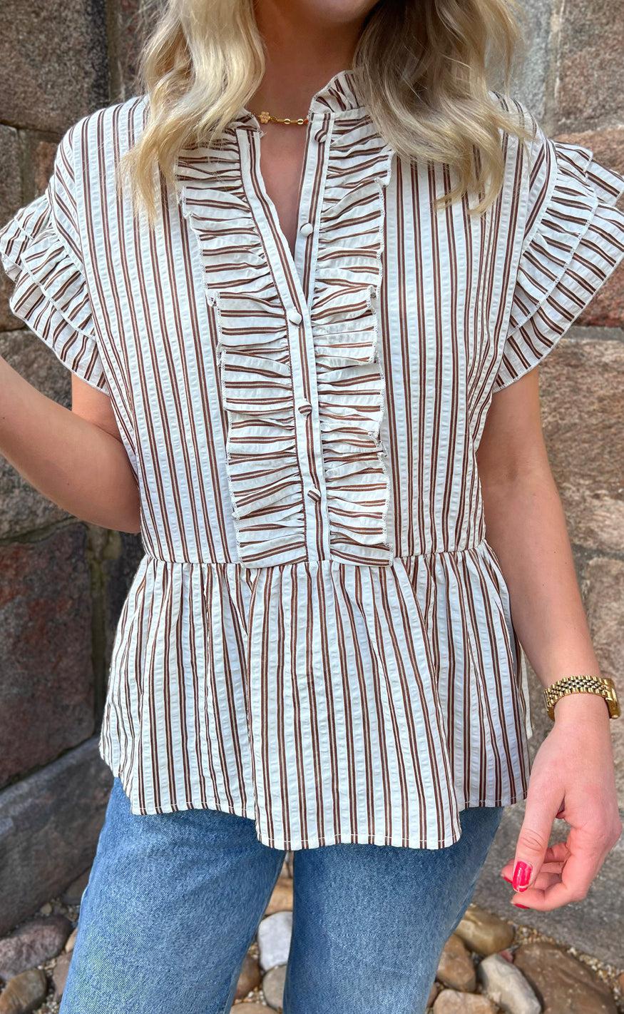 Say INA Copenhagen Top - Freya - White/Brown Striped