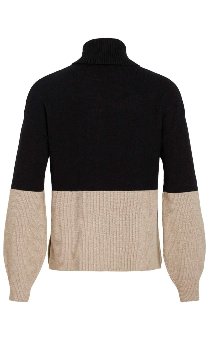 VILA Striktrøje - Ril Blocking Roll - Black/Natural