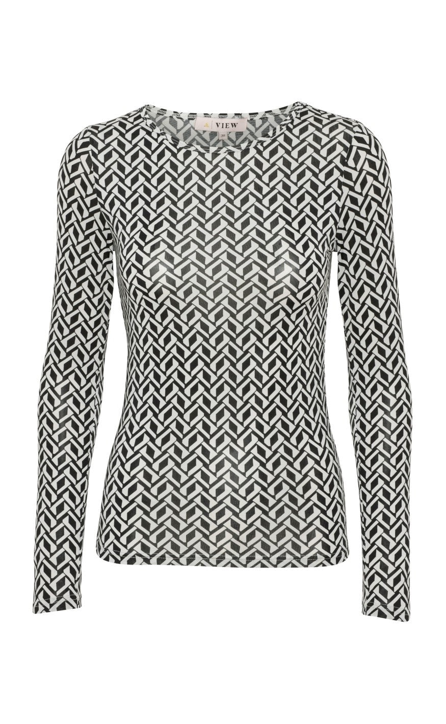 A-View Bluse - Scarlet - Black/White