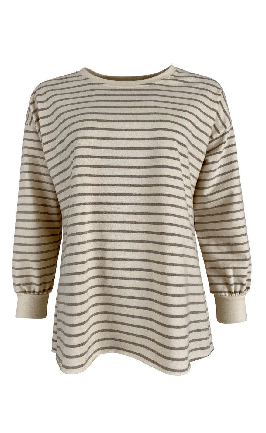 Black Colour Bluse - Jamie - Beige Stripe