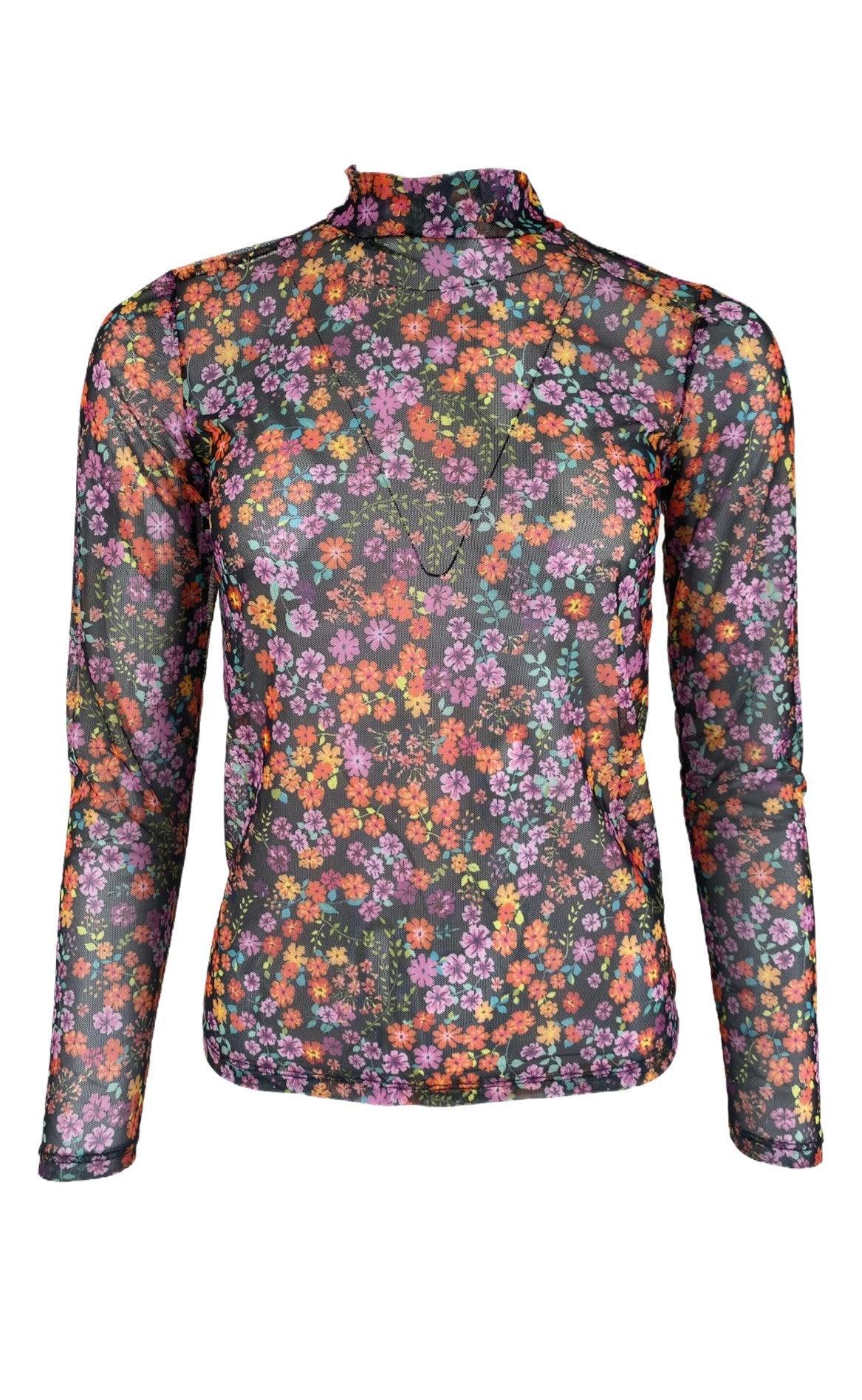 Black Colour Bluse - Milano Mesh - Black Flower