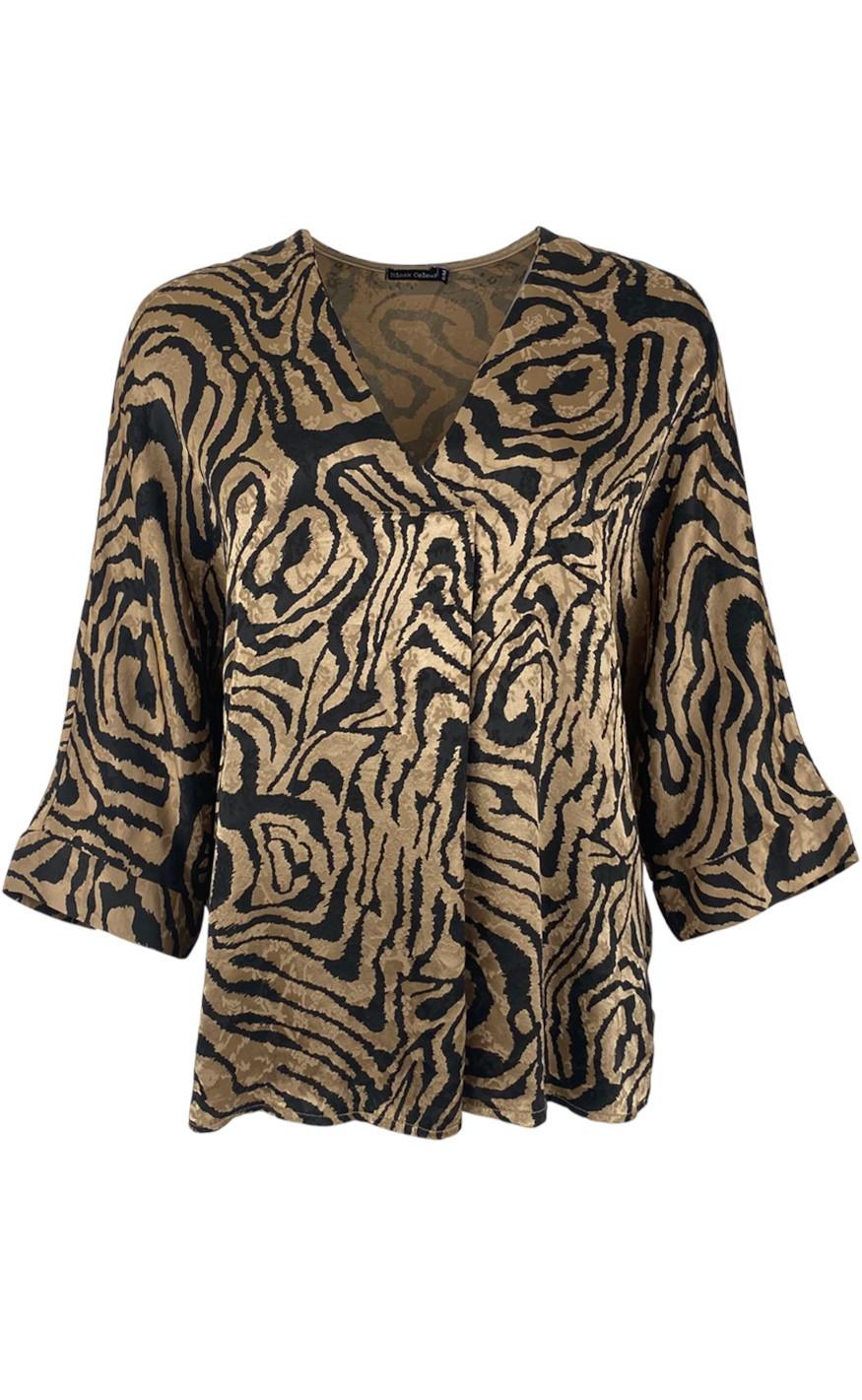 Black Colour Bluse - Tally Satin - Gold Caramel