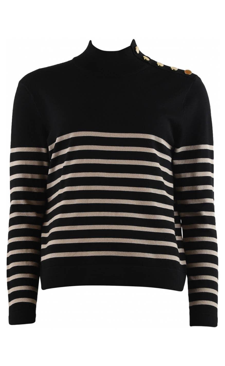 Continue Strikbluse - Sissa - Black With Offwhite Stripe